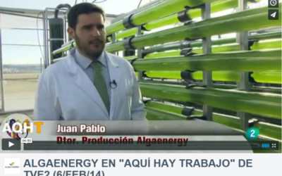 El programa “Aquí hay trabajo” de TVE2 emite, en su edición del 6 de febrero de 2014, un reportaje sobre AlgaEnergy